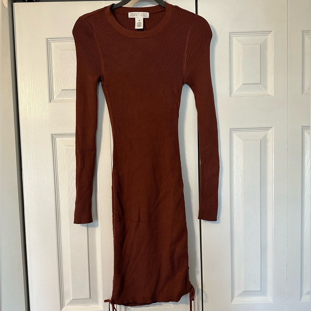 Elegant Brown Long-Sleeve Dress